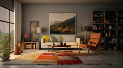 Stylish interior of living room with drawers painting generative ai