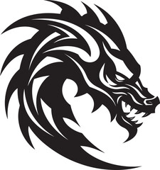 Inky Dragons Roar Black Vector Fiery Power and Grace Nightmare Unleashed Monochromatic Vector Roar of the Dragon