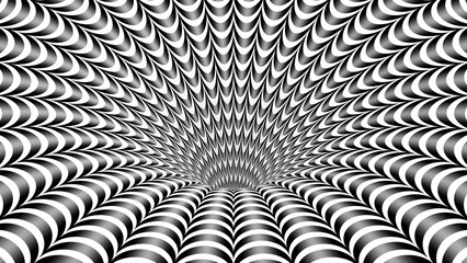 3D Hypnotic Psychedelic Black and White Optical Illusion And Hole - obrazy, fototapety, plakaty