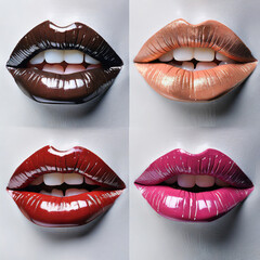 Obraz premium Different lipstick prints of women lips on white background