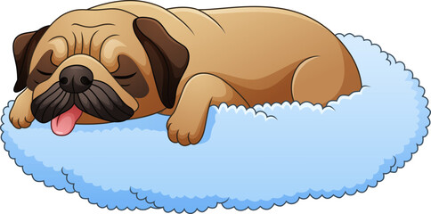 Cute pug dog cartoon sleeping on the pillow - 666331149