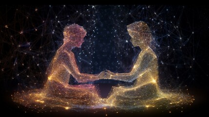 Two people spiritually connected discussing generative ai