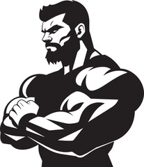 Iron Determination Black Vector Artistry in Muscular Showcase Pinnacle of Power Monochrome Vector Tribute to Bodybuilding Dominance