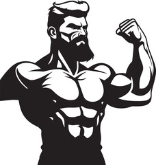 Sculpted Success Black Vector Display of Bodybuilding Excellence Champions Display Monochrome Vector of Flexing Form