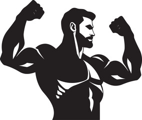 Flexing Artistry Black Vector of Muscular Dominance Champions Power Monochrome Vector of Flexing Triumph