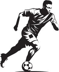 Naklejka premium Victory on the Field Monochrome Football Player Design Kickoff Excellence Black Vector Showcasing the Athlete