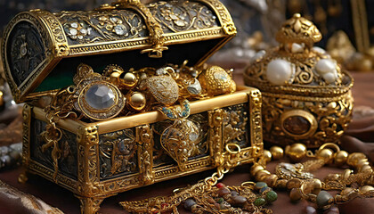 Jewelry box overflowing with ornaments