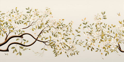 Serenity Unveiled: A Detailed Drawing of a White Wall Adorned with Branches and Leaves background ai generated