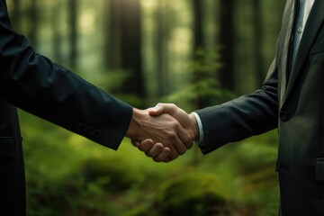 Businessmen Handshake in Lush Forest Setting:
