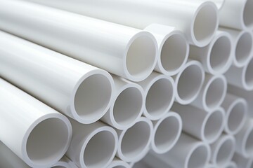 Close-up of plastic pipes on a white background. Generative AI