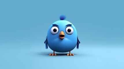 Minimalist funny bird art blue.Generative AI