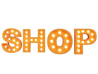 3d render of shop font with light bulb