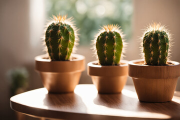 Cacti Thrive in a Pot, Basking in the Warm Embrace of Morning Sunlight