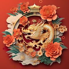 Chinese Lunar Year of the Dragon Chinese style paper cut poster design