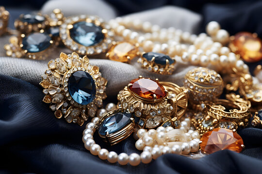 Vintage Elegance, Exquisite Collection of Jewelry on Antique Lace