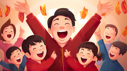 Illustration of the family gathers together to celebrate the Chinese New Year happily