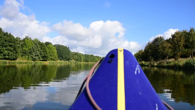 Canoeing on the Elbe-Havel Canal, river landscape, Niegripp, Saxony-Anhalt, Germany, Europe