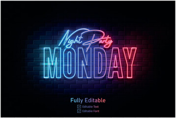 Vector neon effect logo for neon text effect and neon light night party editable text effect and night club
