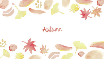 水彩で描いたモミジや銀杏の秋のフレーム