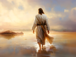 Jesus Christ walking on water - obrazy, fototapety, plakaty
