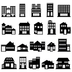 Foto op Plexiglas Collection of vector illustrations of apartment residential building silhouettes © Ascreator