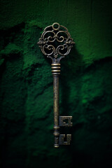 An ominous old key in a color background