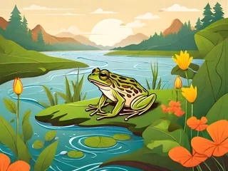 Tuinposter Frog on the river bank © Rudolf