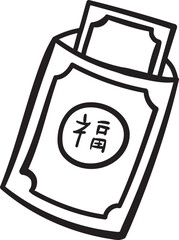 handdrawn outline doodle red envelope with money