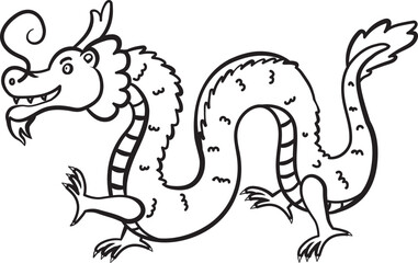handdrawn outline doodle red cute asian dragon