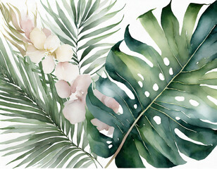 Clipart palm leaves watercolor, Wedding design of tropical invitations.