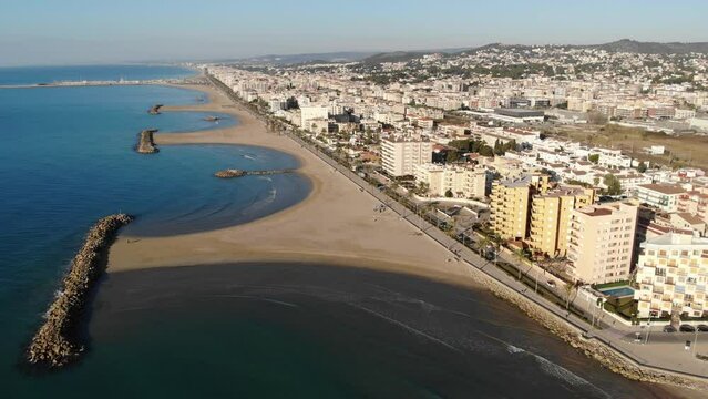 Aerial photo of Mediterranean seashore and pocket beaches in Cunit, province of Tarragona, Spain.