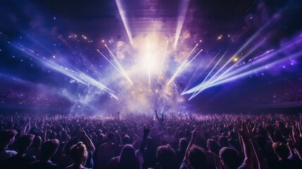 concert with lights, music and fireworks - obrazy, fototapety, plakaty