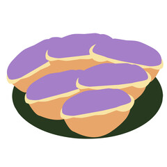 Pukis cake with taro glazed chocolate on plate