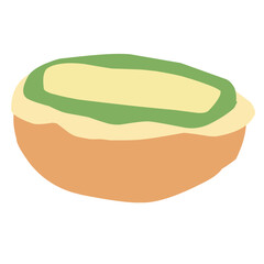 illustration of cubit cake with matcha frosting topping 