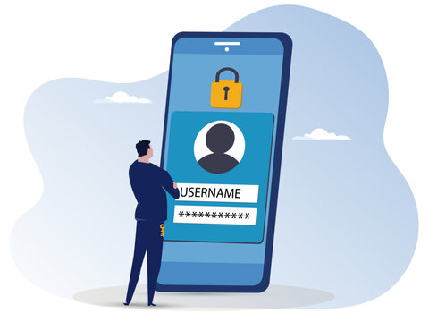 Strong password for cyber security, high protection and safety for login account, secure data privacy, online authentication concept, businessman hold key with user account lock with strong lock pad