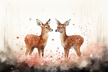 pair of deer in the woods, autumn hearts
