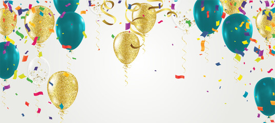 Happy Birthday typography vector design for greeting cards and poster with green gold balloon