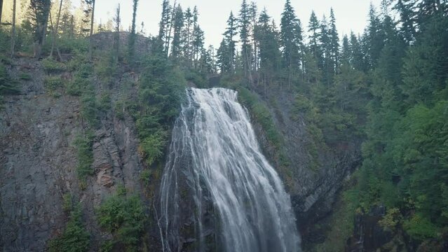 Narada Falls The Magical Waterfall Beautiful Cascade in Mount Rainier National Park, Washington, USA in Slow Motion