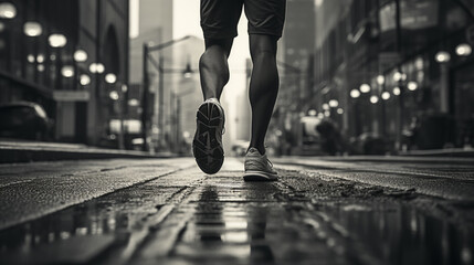 Jogger - running - marathon - exercise - jogging - monochrome - black and white - obrazy, fototapety, plakaty