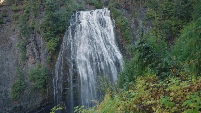 Narada Falls The Magical Waterfall Beautiful Cascade in Mount Rainier National Park, Washington, USA in Slow Motion