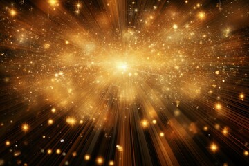 Abstract background with golden light rays and stars. Generative AI