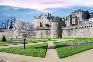 Vannes, medieval city in Brittany, view of the ramparts garden 
