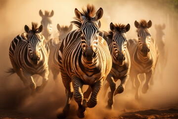 Zebra Wildlife Hunting - Aggressive Charge Close-Up Shot Reveals Running Animal in Africa with Intense Aggression and Fierce Anger, Powerful Wildlife Action