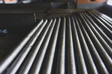 Small stainless steel pipes arranged in an orderly manner to connect to the control panel pressed...