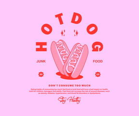 Retro Poster illustration of hotdog Graphic Design for T shirt streetwear and urban style - obrazy, fototapety, plakaty