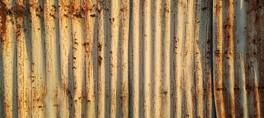 Old zinc vintage fence wall texture for background, pattern of rusty on metal panel.Tin Roof wall...