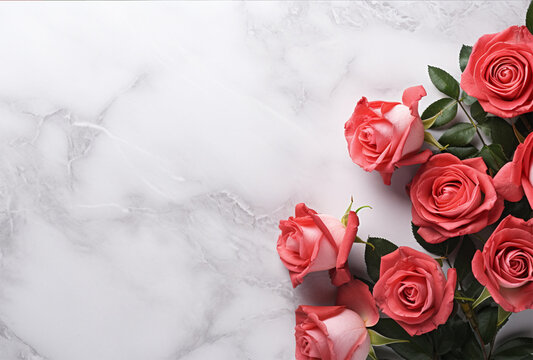 Soft blush red roses on background, stones Copy space for text. AI Generated Images