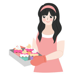 woman bake cupcakes