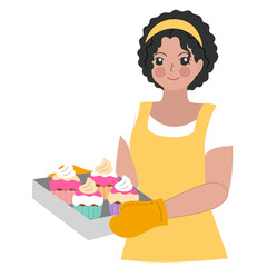 woman bake cupcakes