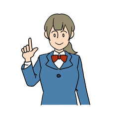 指差しのジェスチャーをする女子学生
